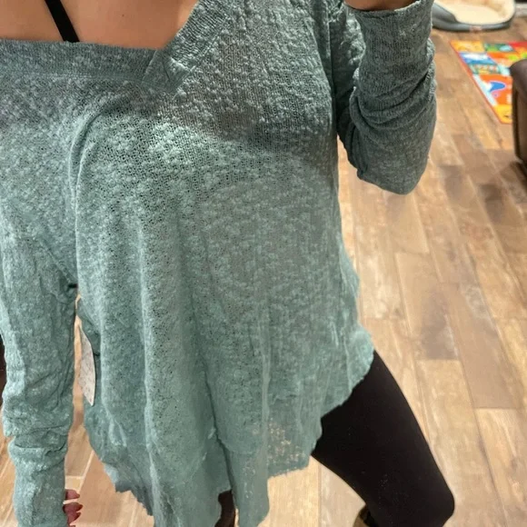Free People Ocean Air Hacci Top Color Misty Forest - Picture 6 of 9